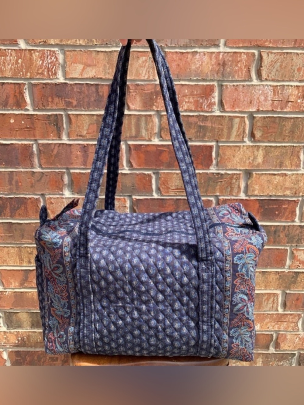 Vintage Vera Bradley "Classic Navy" Autumn Leaves and Paisley Printed Duffel Bag